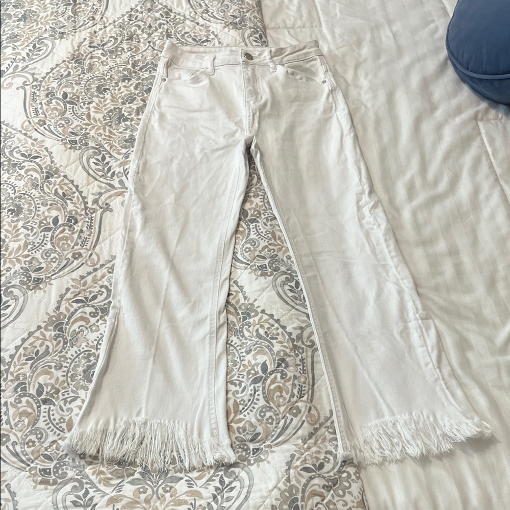 Women's White Flared Jeans with Frayed Hem
